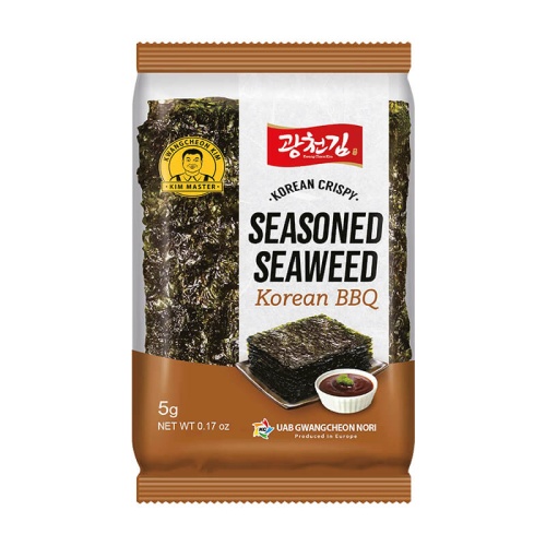 Package of Seasoned Seaweed Snacks – Premium Quality in Brown Packaging with Korean BBQ Flavour