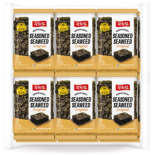 Six Packages of Premium Quality Seasoned Seaweed Snacks in Cream Colored Packaging – Original Flavor