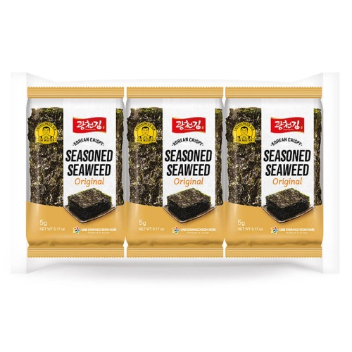 Three Packages of Premium Quality Seasoned Seaweed Snacks in Cream Colored Packaging – Original Flavor