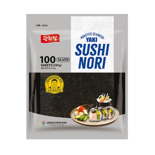 100 Silver Sheets of Premium Roasted Seaweed Sushi Nori in Professional Grey Packaging