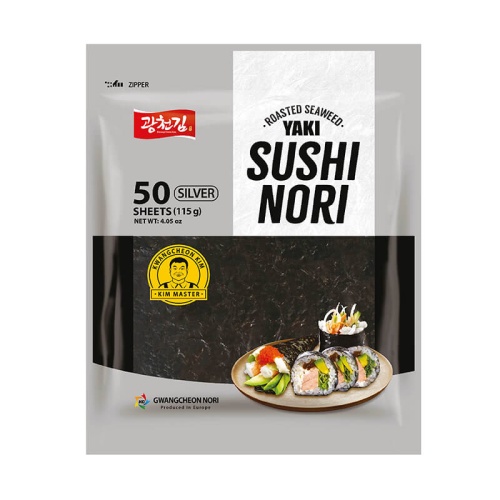 50 Silver Sheets of Premium Roasted Seaweed Sushi Nori in Professional Grey Packaging