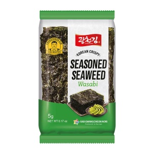 Seasoned Seaweed Snacks – Premium Quality in a Vibrant Green Package with Distinctive Wasabi Flavor.